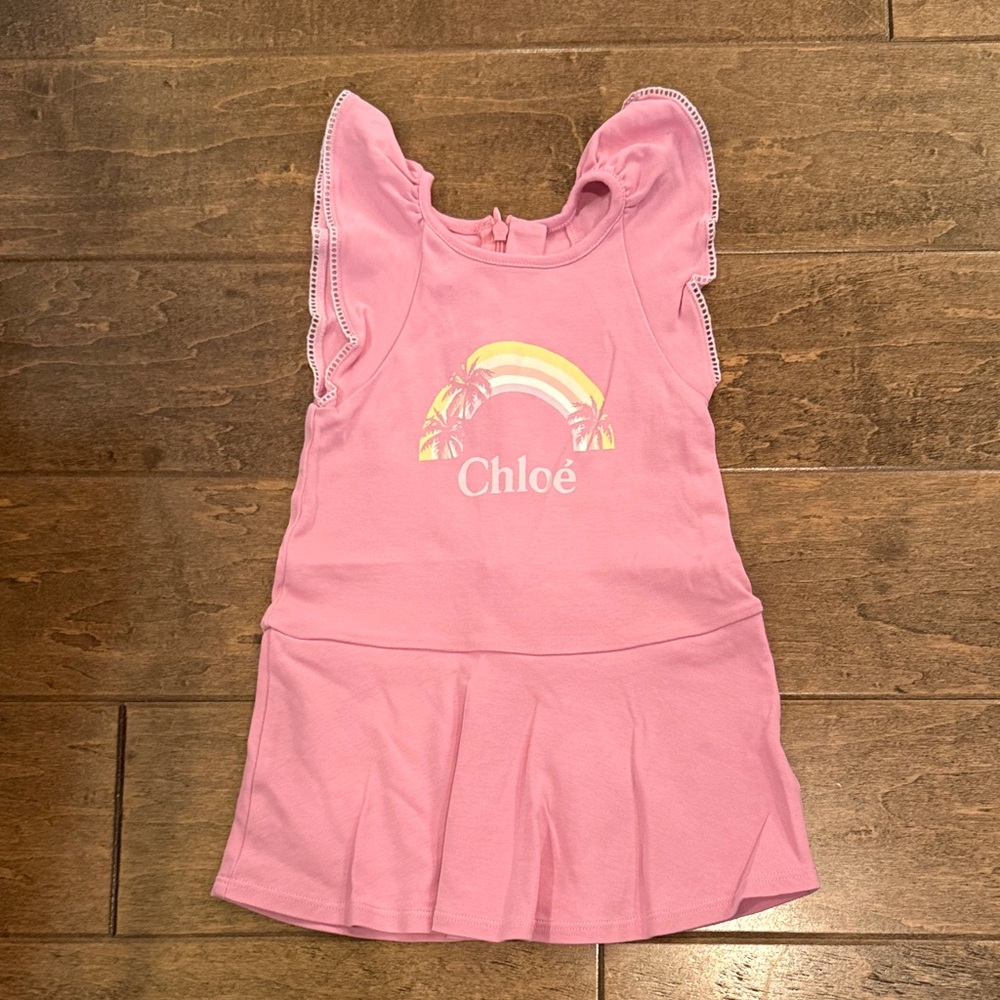 Chloé Pink Rainbow Palm Dress with Ruffle Sleeves